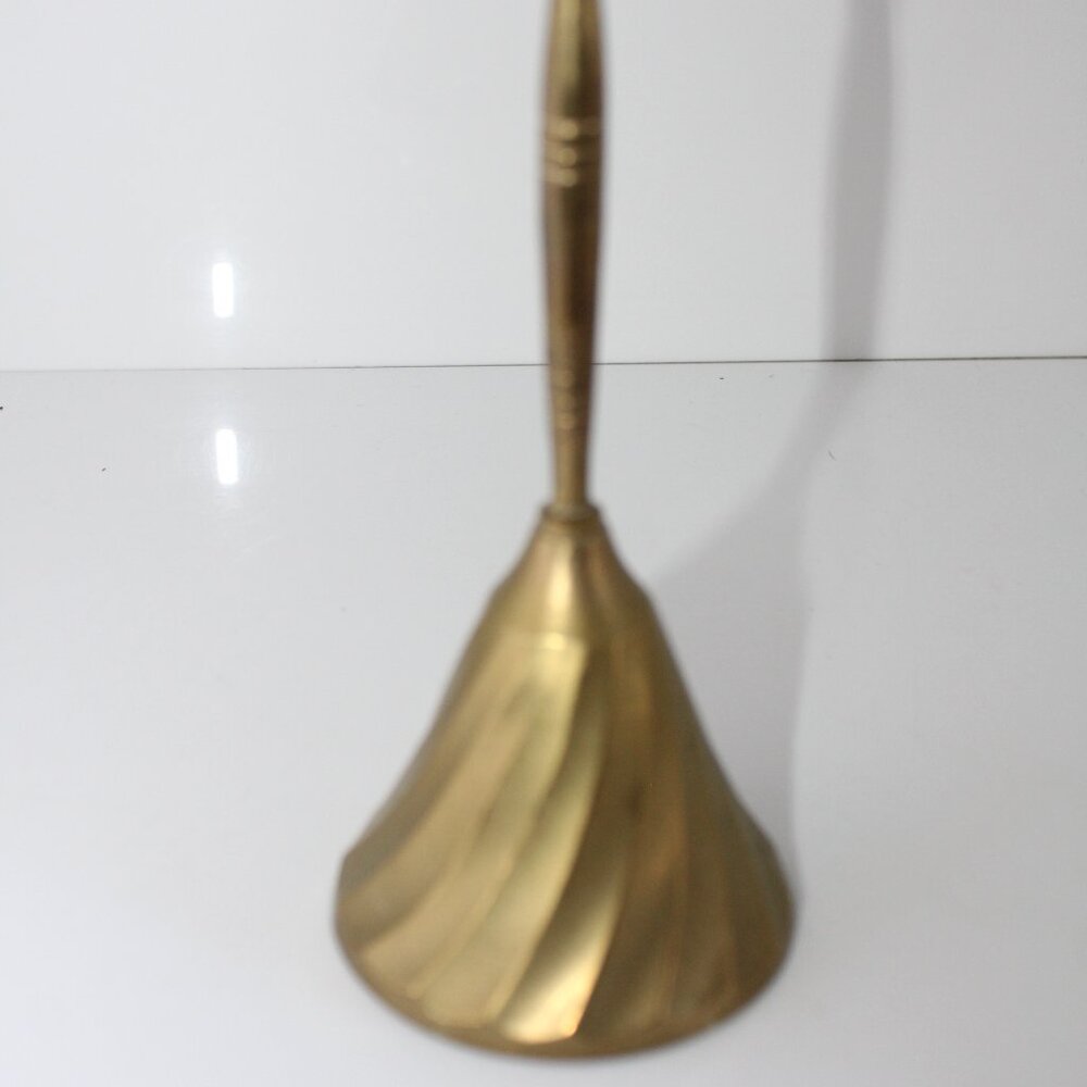 Vintage Brass Handheld Bell Made In India 6 3/8" Dinner Bell Swirled